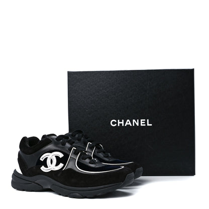 Chanel Suede Velvet Lambskin CC Sneakers 37.5 Black Blue Silver 9 of 9