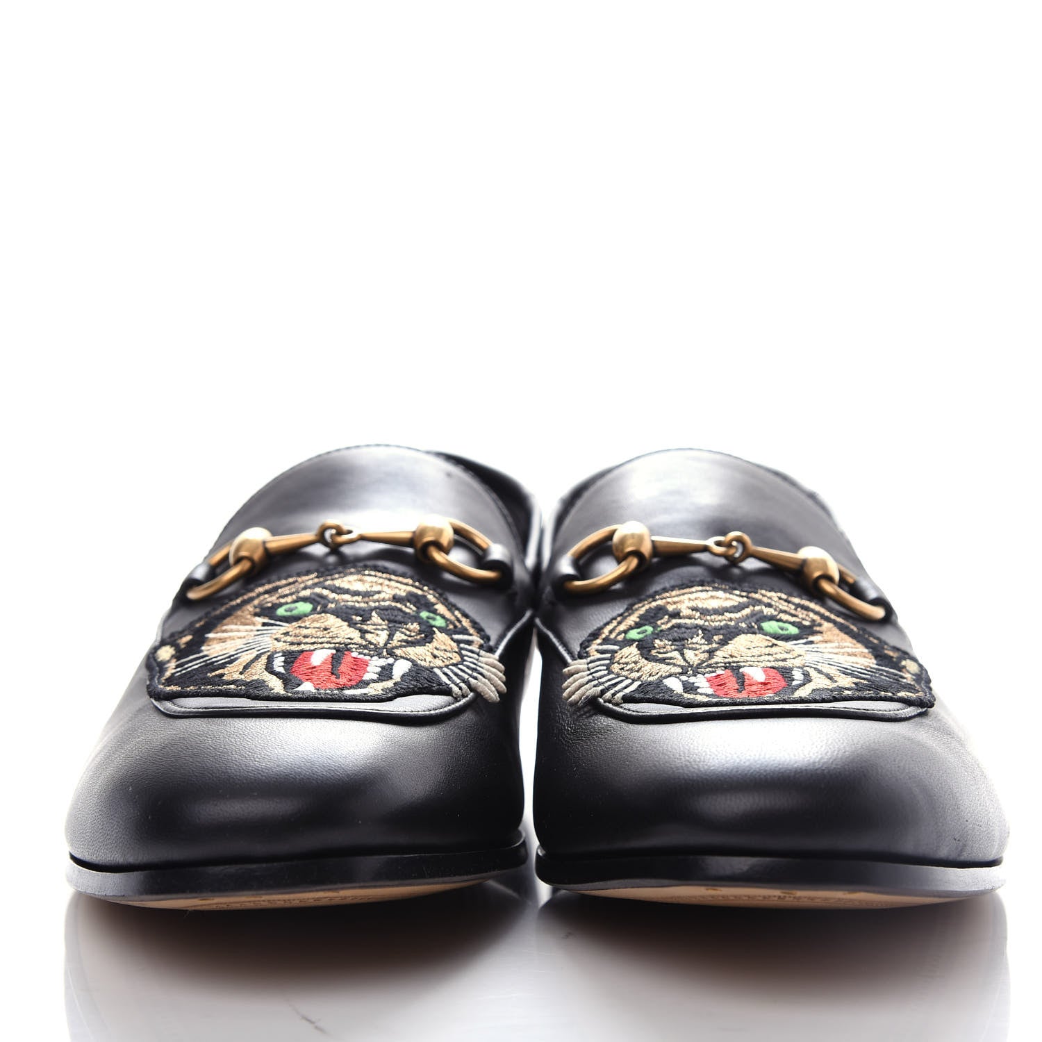 Gucci Goatskin Tiger Embroidered Mens Horsebit Loafers 9 Black 2 of 11