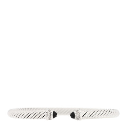 David Yurman Sterling Silver Diamond Black Onyx 5mm Cable Classics Bracelet 1 of 3