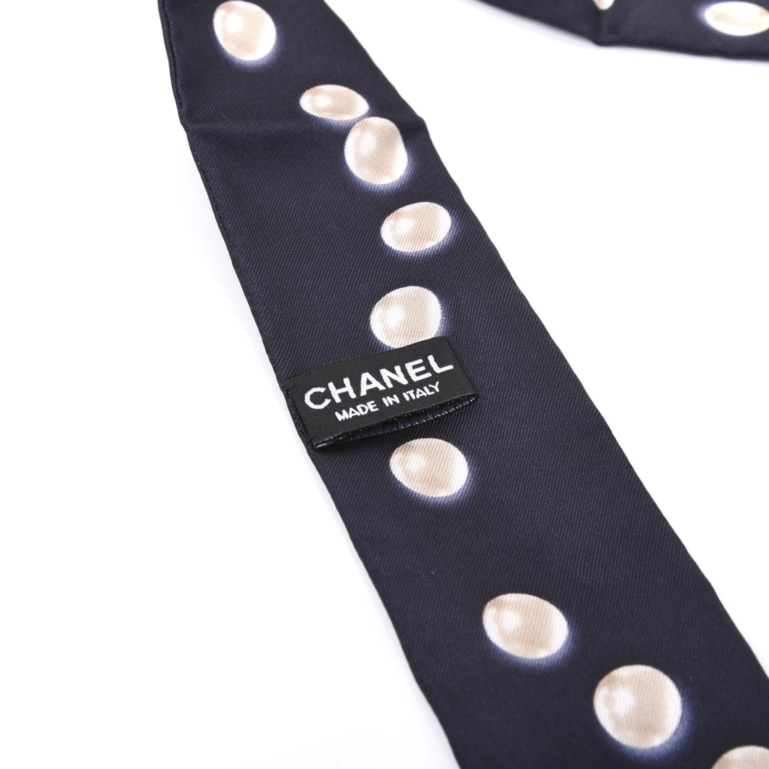 Chanel Silk Pearl CC Slim Bandeau Scarf Navy 3 of 4
