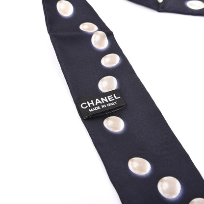 Chanel Silk Pearl CC Slim Bandeau Scarf Navy 3 of 4
