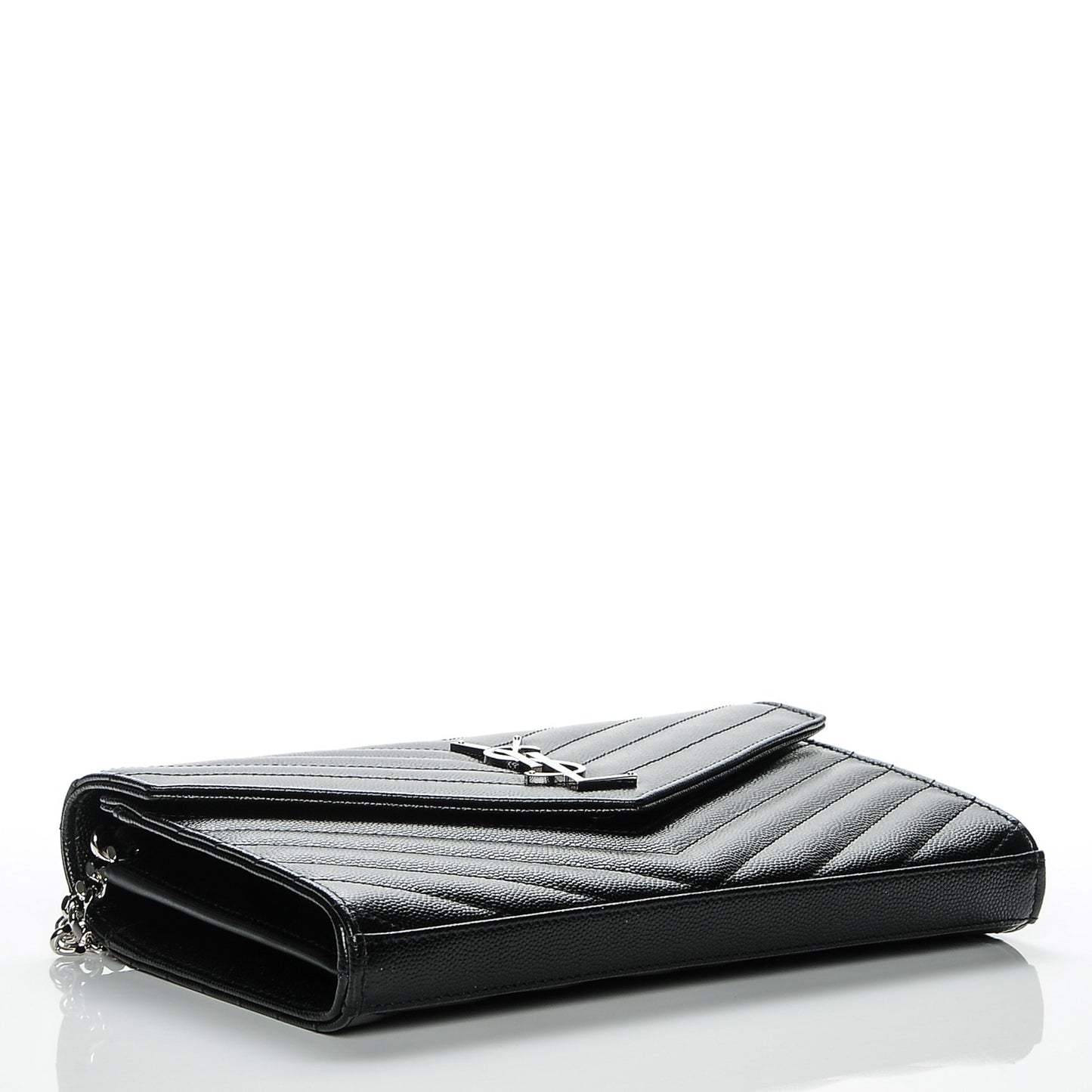 Grain De Poudre Matelasse Chevron Monogram Chain Wallet Black