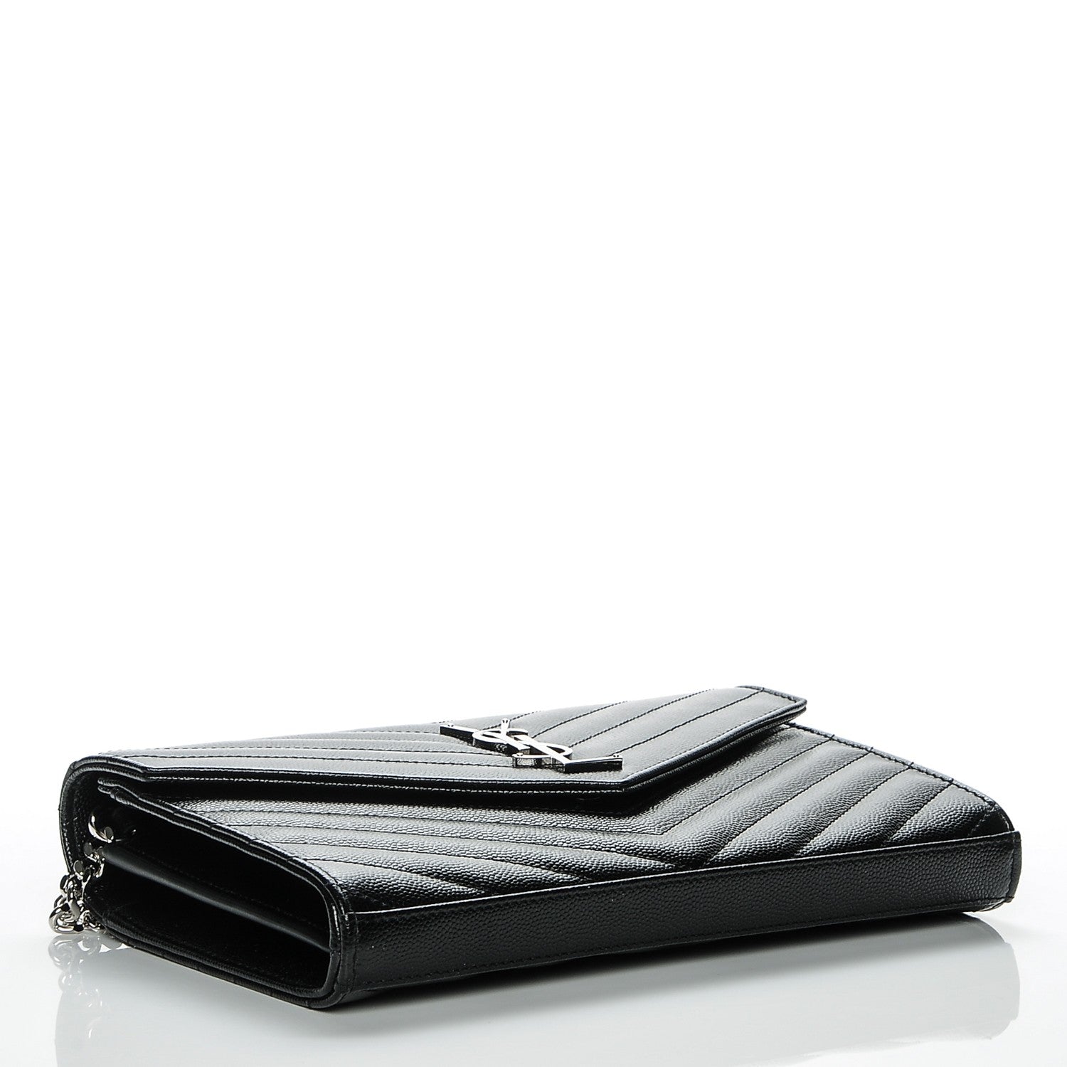 Saint Laurent Grain De Poudre Matelasse Chevron Monogram Chain Wallet Black 4 of 5