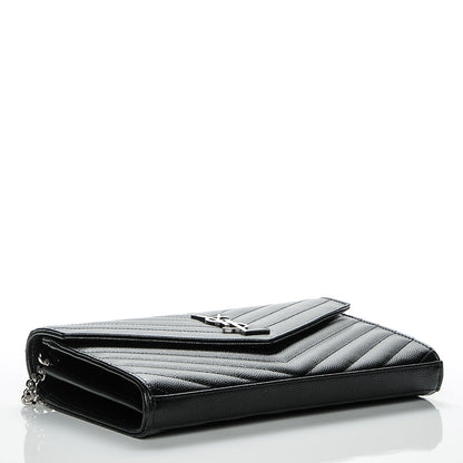 Saint Laurent Grain De Poudre Matelasse Chevron Monogram Chain Wallet Black 4 of 5