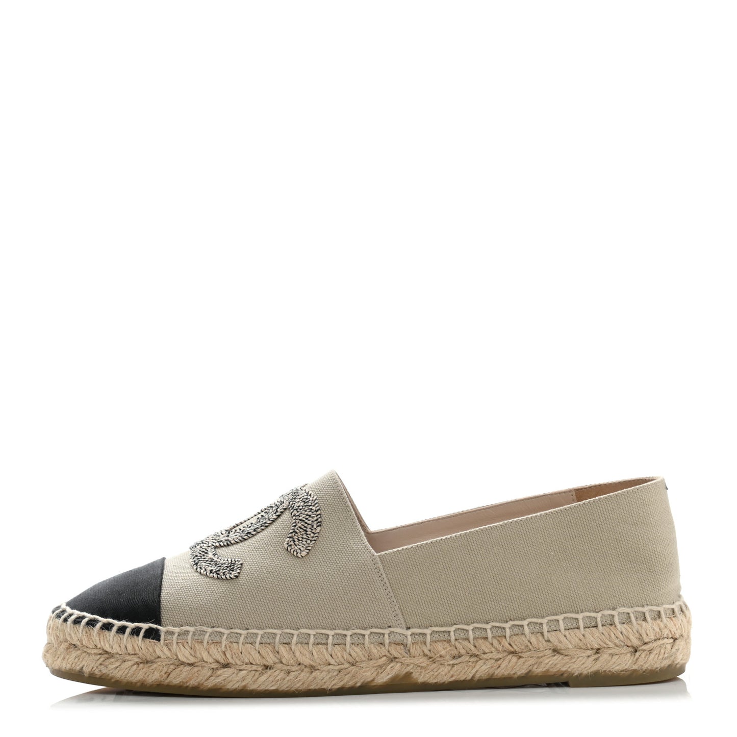 Canvas Grosgrain CC Espadrilles 38 Beige Black