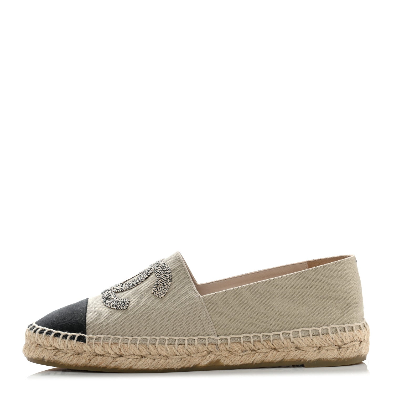Chanel Canvas Grosgrain CC Espadrilles 38 Beige Black 1 of 12