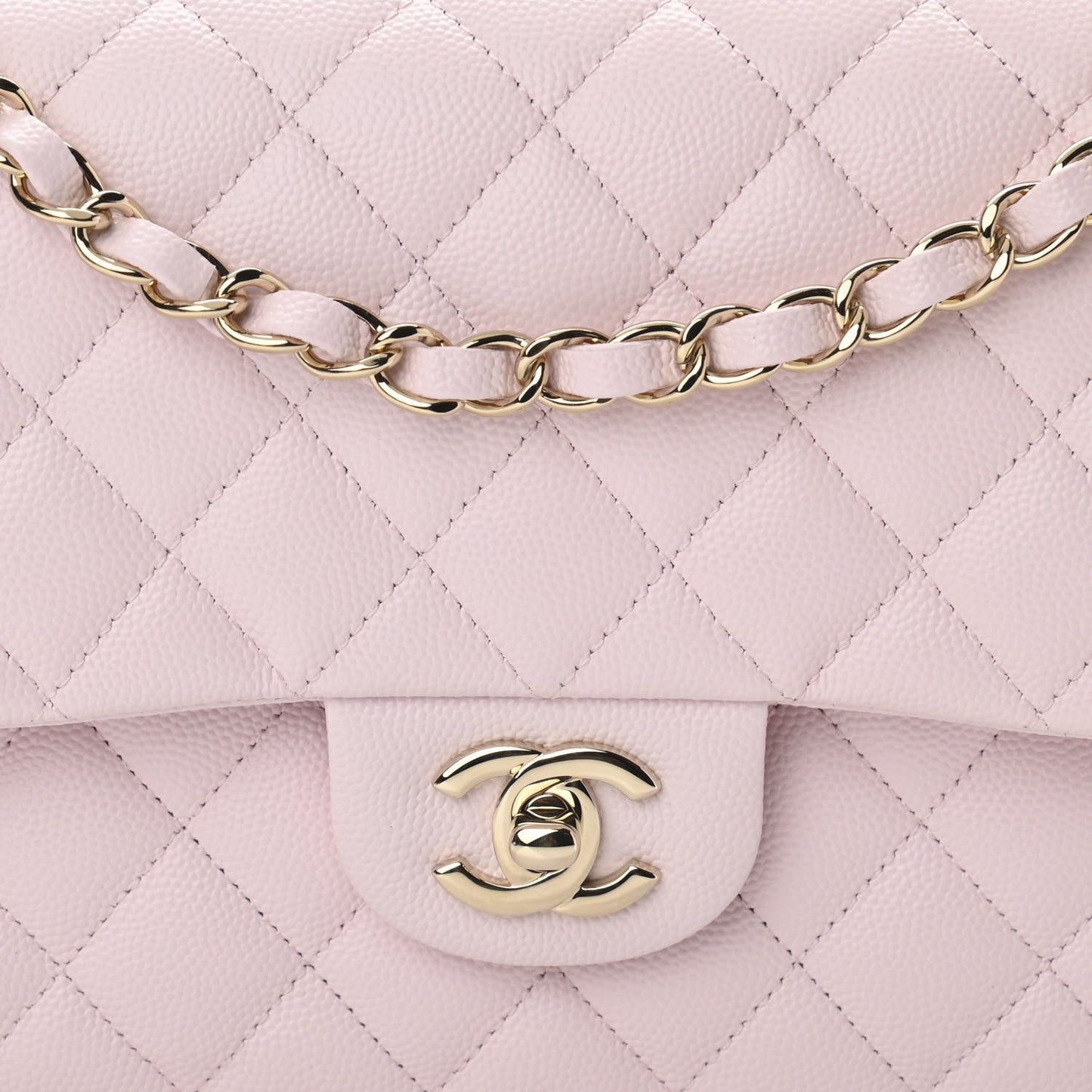 Caviar Quilted Medium Double Flap Light Pink