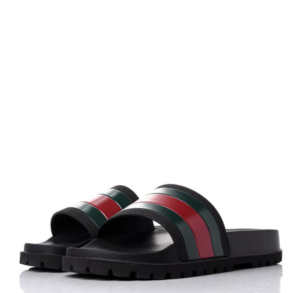 Gucci Rubber Web Mens Lug Sole Slide Sandals 10 Black Green Red 3 of 9