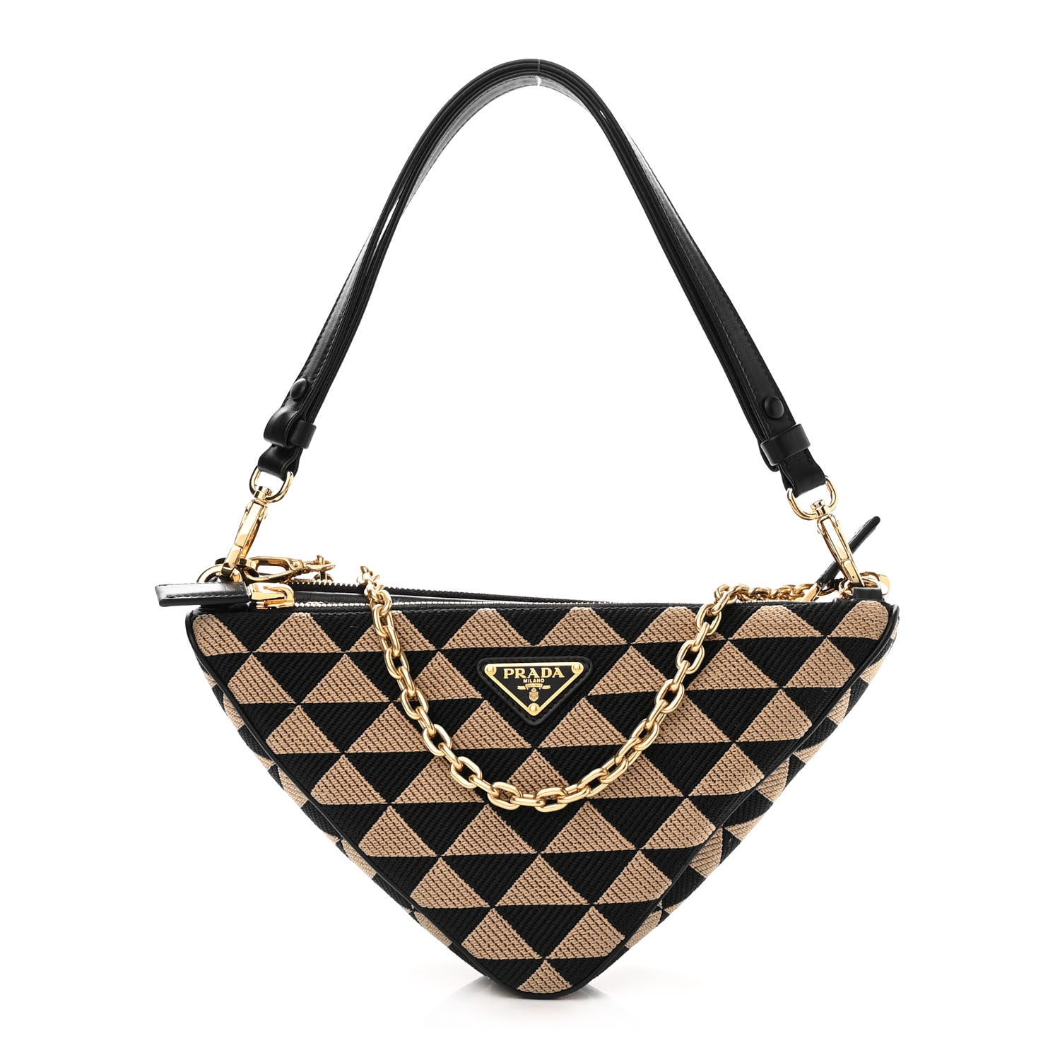 Prada Jacquard Calfskin Triangolo Symbole Embroidered Mini Triangle Double Bag Black Corda 1 of 11