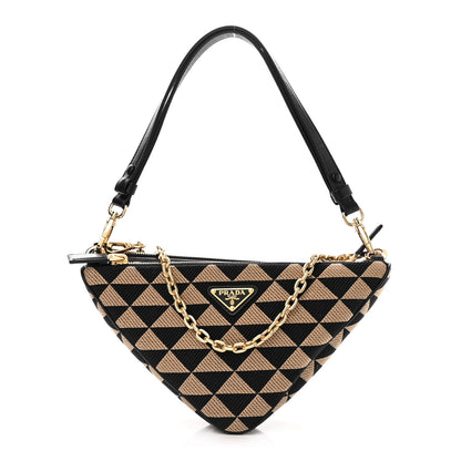Prada Jacquard Calfskin Triangolo Symbole Embroidered Mini Triangle Double Bag Black Corda 1 of 11