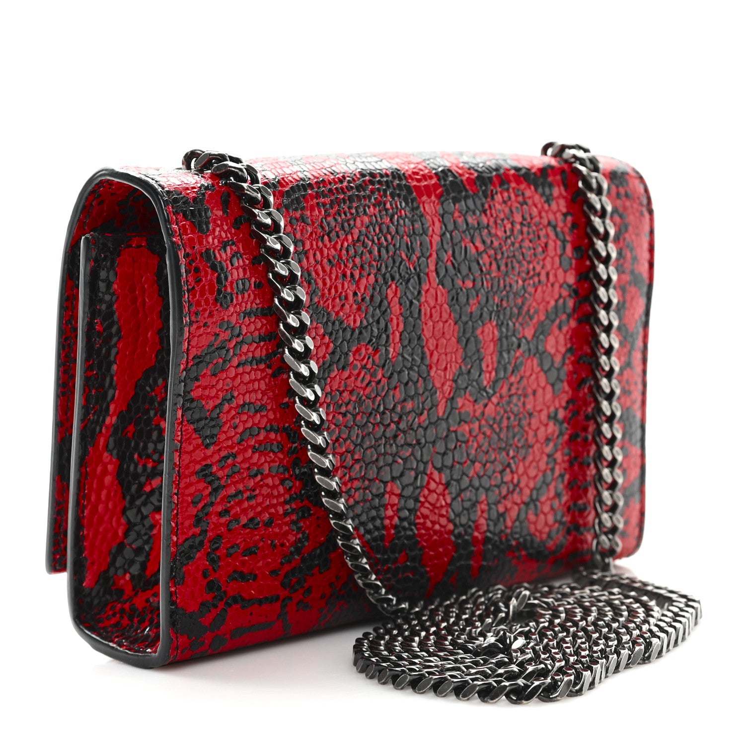 Saint Laurent Calfskin Snakeskin Embossed Small Classic Monogram Kate Tassel Satchel Red Black 3 of 11