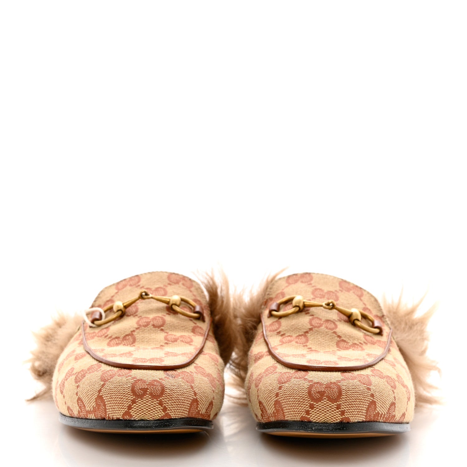 Gucci GG Monogram Fur Mens Princetown Slippers 37 Beige Ruggine Rust 2 of 9