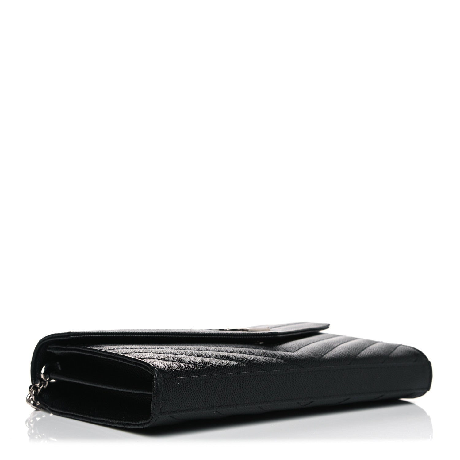 Saint Laurent Grain De Poudre Matelasse Chevron Monogram Chain Wallet Black 3 of 12