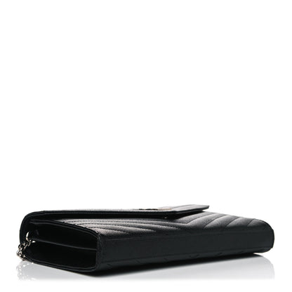 Saint Laurent Grain De Poudre Matelasse Chevron Monogram Chain Wallet Black 3 of 12
