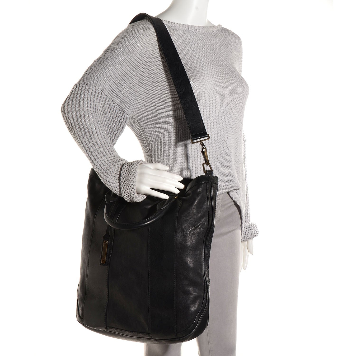 Burberry Vintage Washed Sheepskin Medium Bonington Tote Black 2 of 11