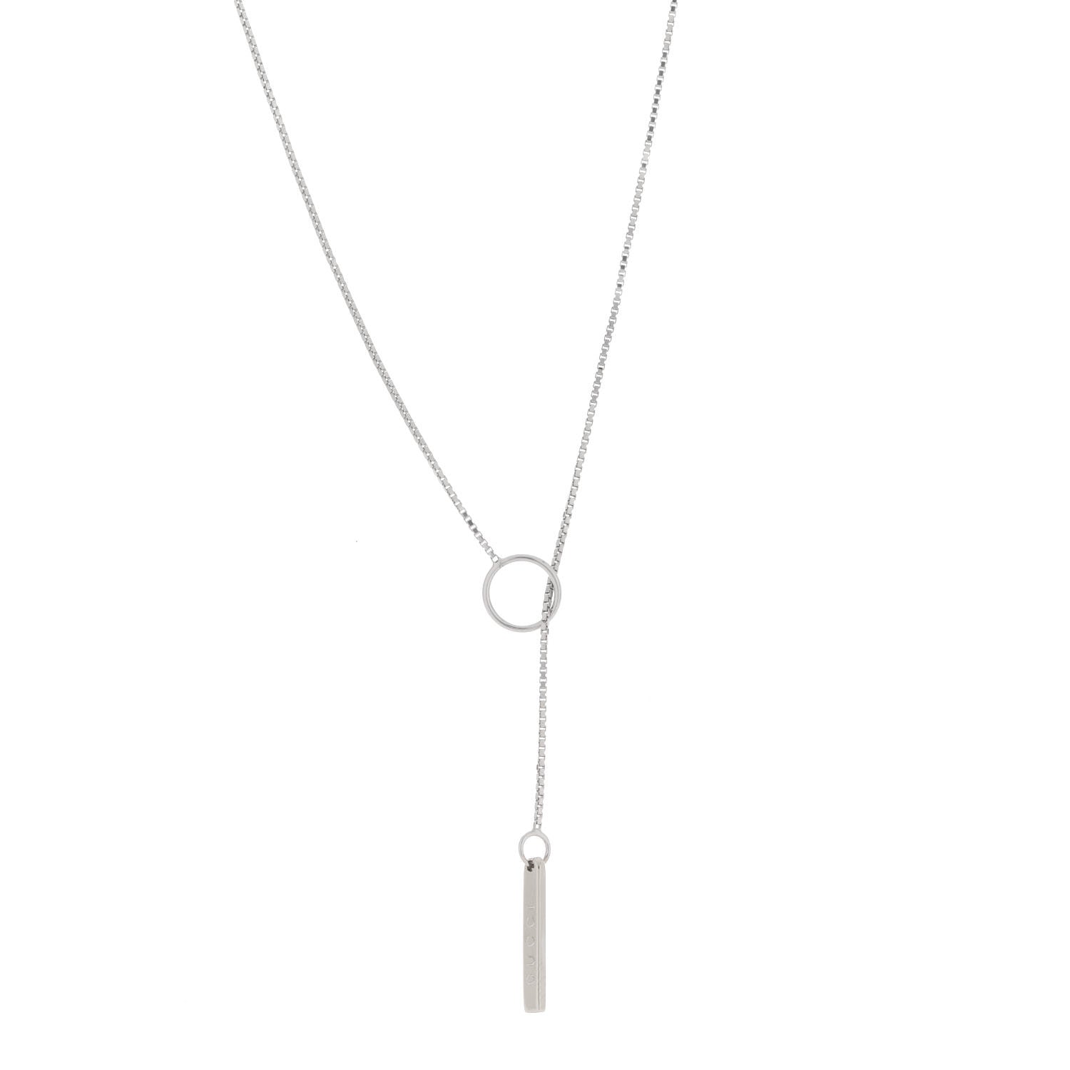 Gucci 18K White Gold 20mm Lariat Necklace 1 of 5