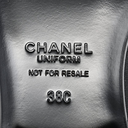 Chanel Calfskin Elastic Lace Up Cap Toe CC Loafers 38 Black 6 of 8