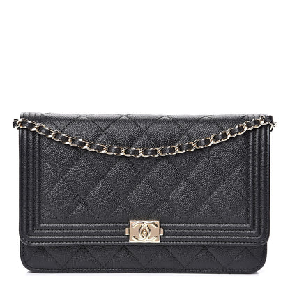 Chanel Caviar Quilted Boy Wallet On Chain WOC Black 1 of 12