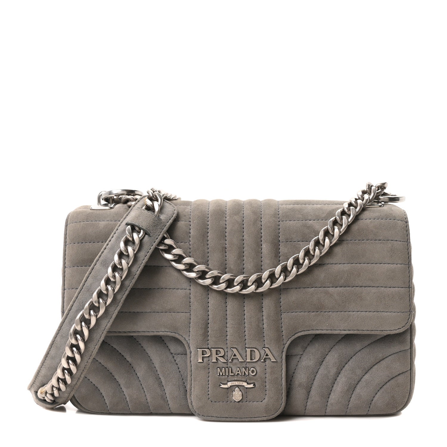 Prada Camoscio Impunture Diagramme Medium Chain Flap Shoulder Bag Grey 1 of 10