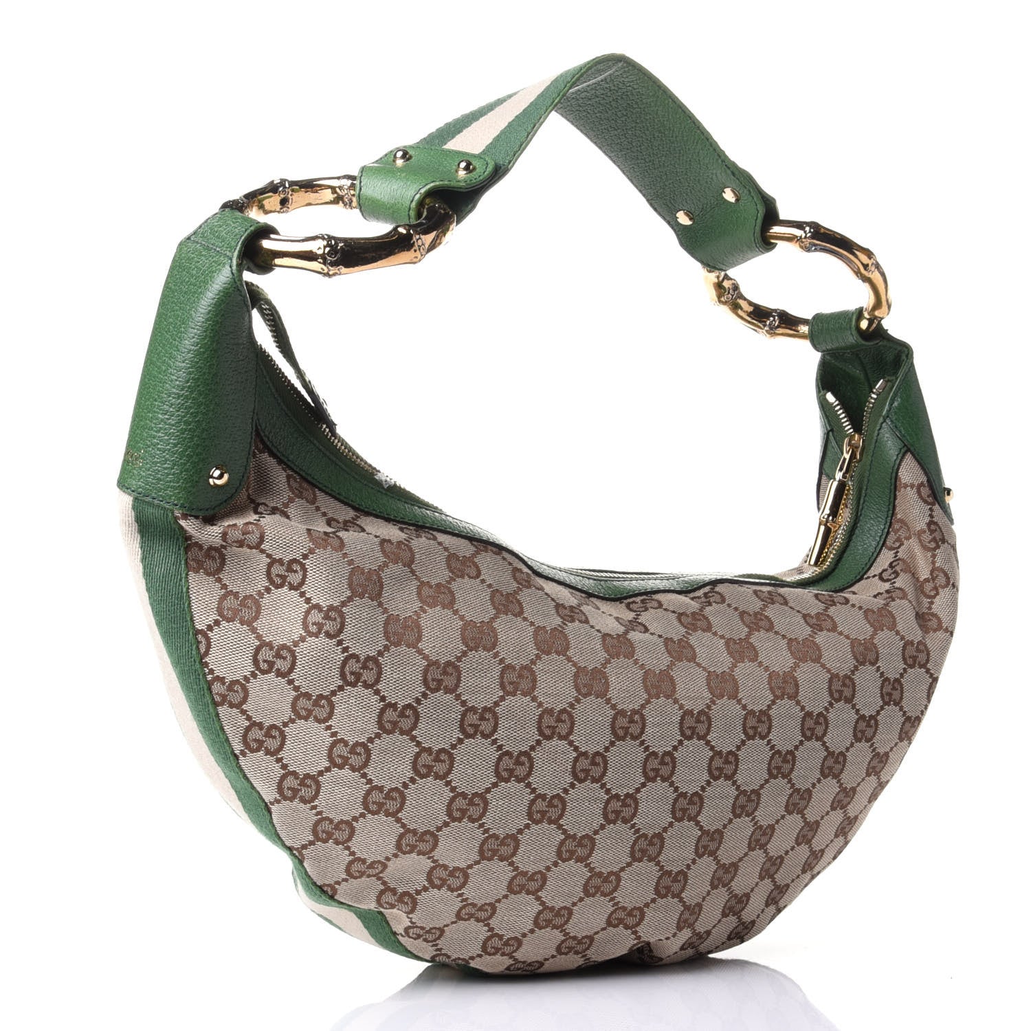 Gucci Monogram Web Bamboo Ring Hobo Green 2 of 4