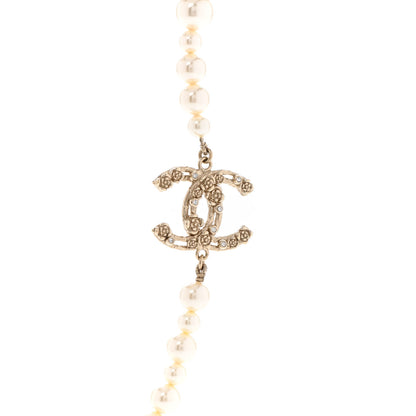 Chanel Pearl Crystal CC Camellia Long Necklace Gold 4 of 6