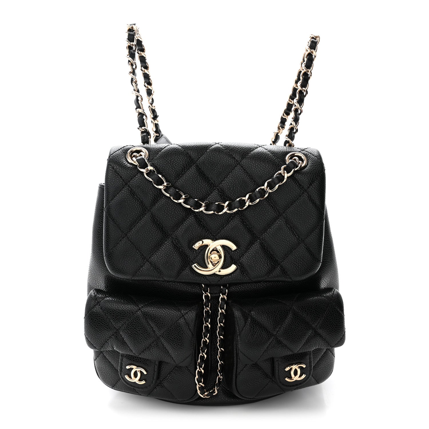 Chanel Shiny Caviar Quilted Medium Duma Pockets Drawstring Backpack Black 1 of 10