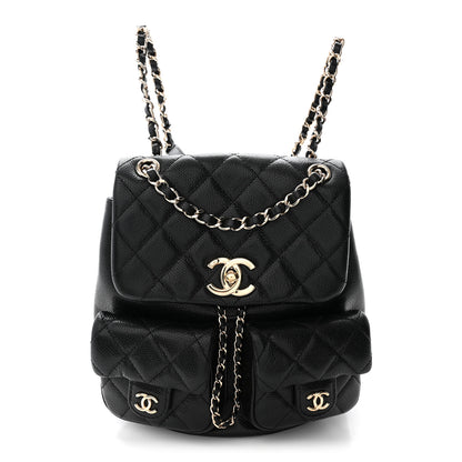 Chanel Shiny Caviar Quilted Medium Duma Pockets Drawstring Backpack Black 1 of 10