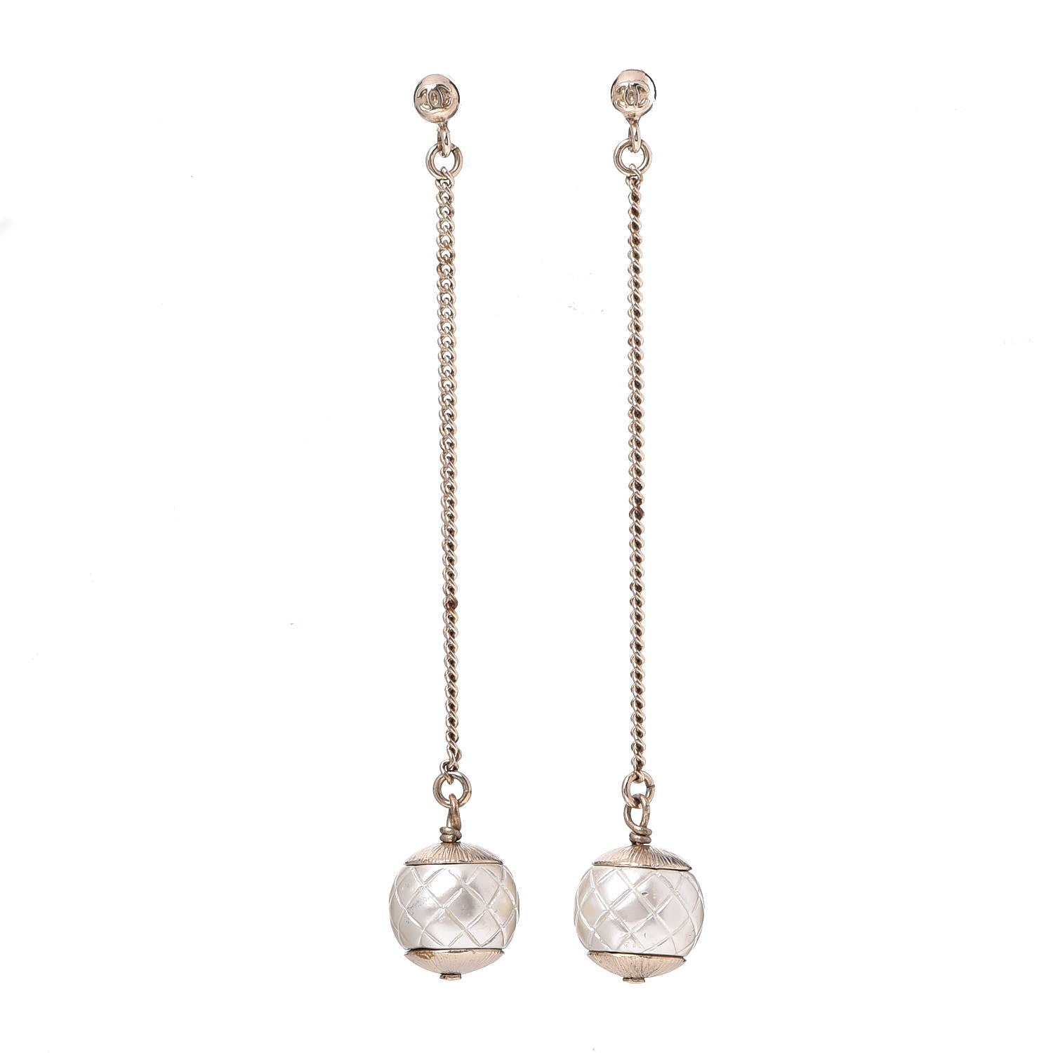 Chanel Metal Pearl Quilted CC Drop Earrings Gold 1 of 9