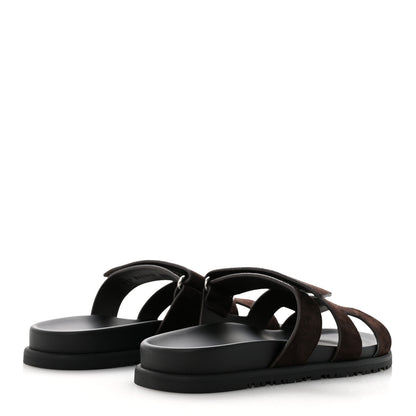Hermes Suede Goatskin Womens Chypre Sandals 39.5 Marron Ebene 5 of 10