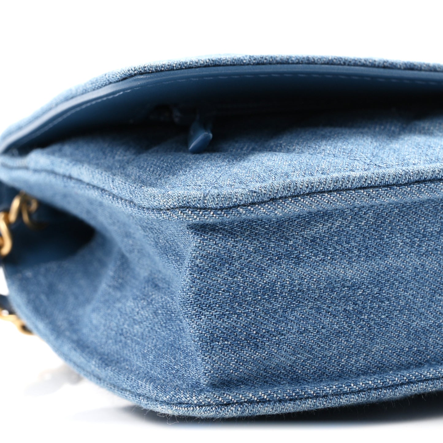Denim Quilted CC Pearl Crush Wallet on Chain WOC Blue
