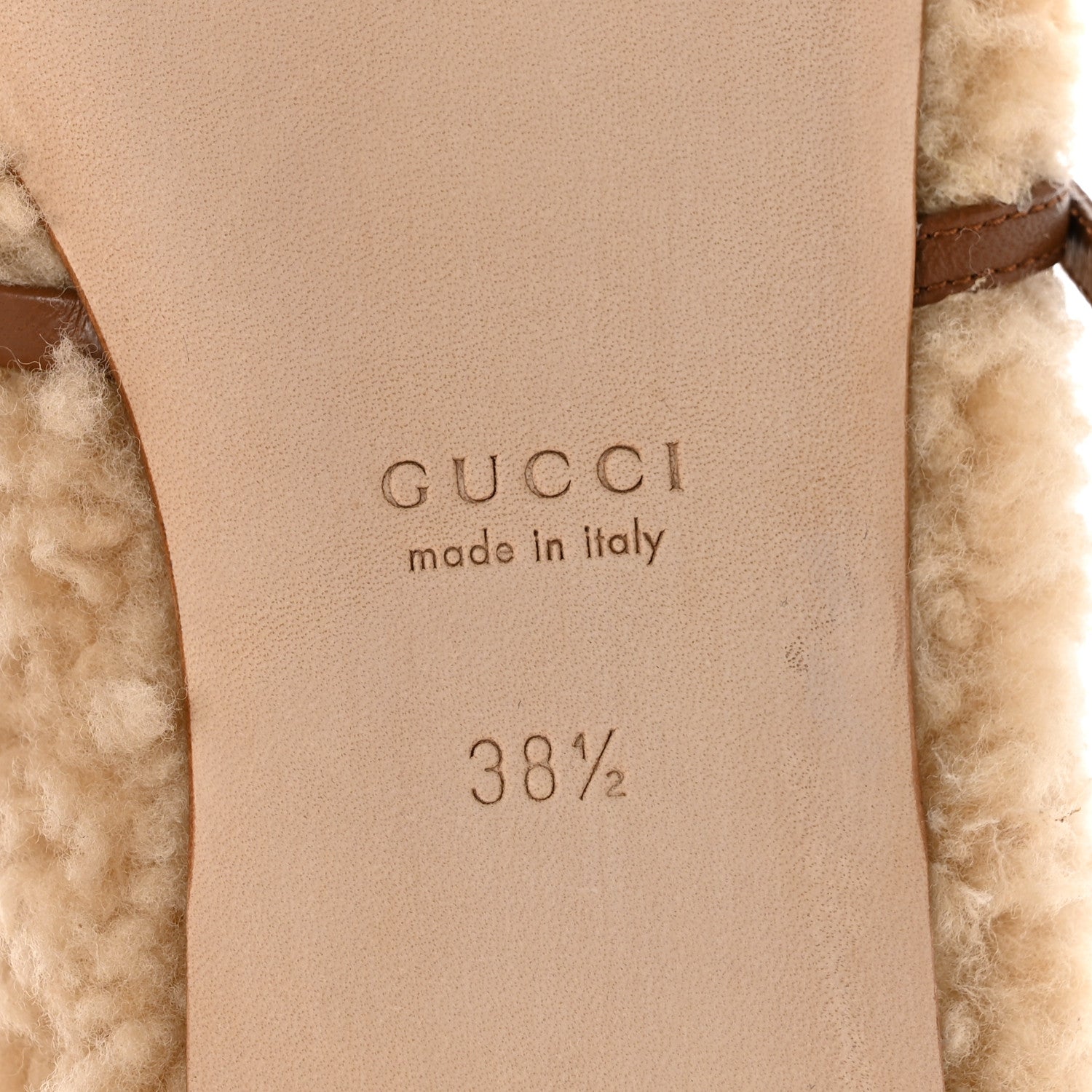 Gucci Shearling Horsebit Ballet Flats 38.5 Beige 7 of 10