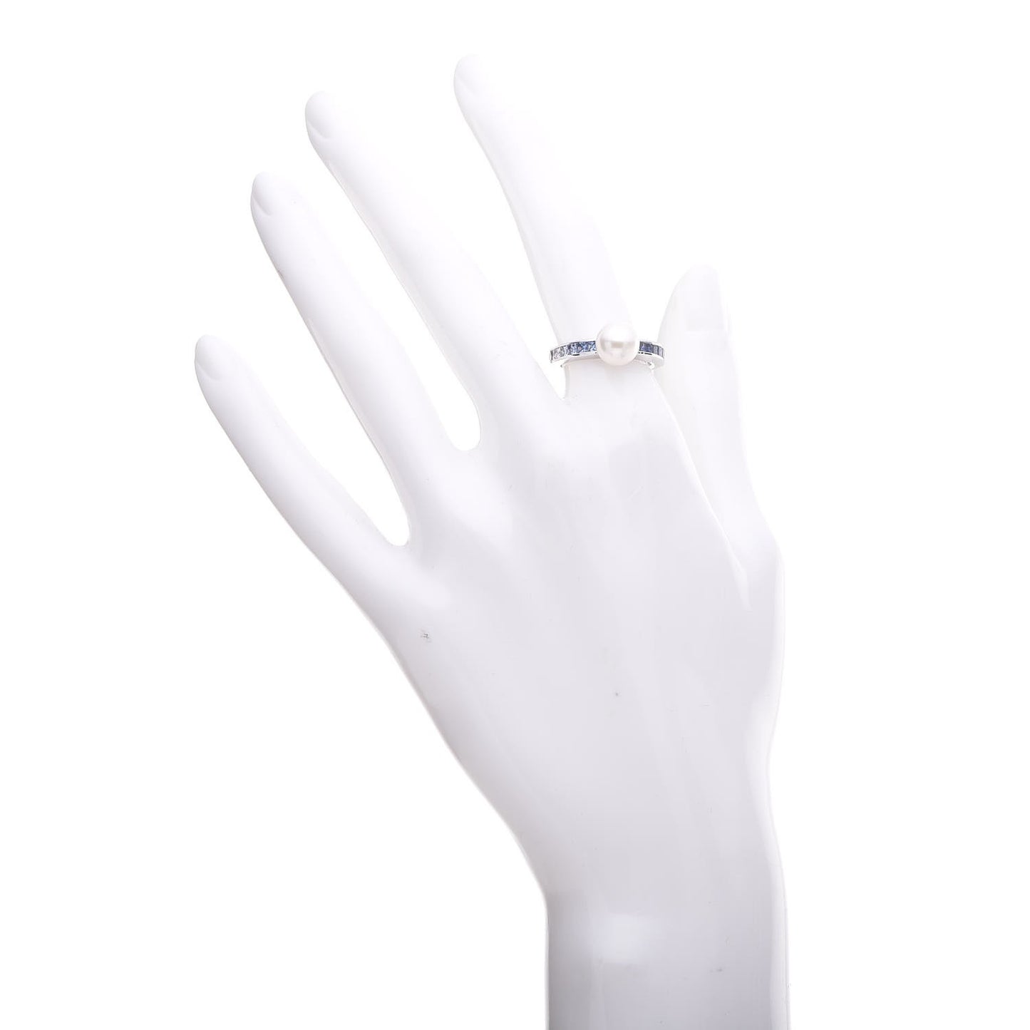 18K White Gold Sapphire Akoya Pearl 8mm Ring 51 5.75