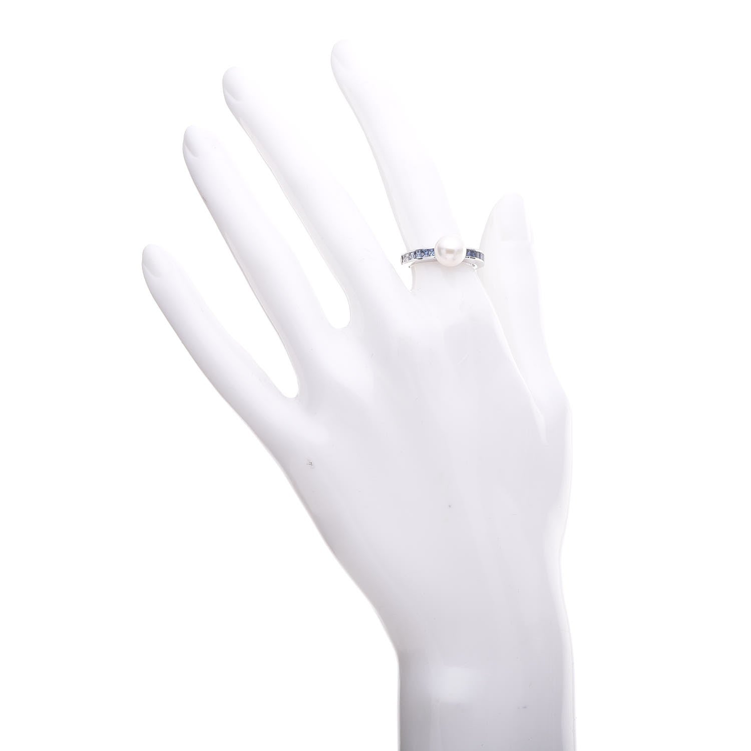 Mikimoto 18K White Gold Sapphire Akoya Pearl 8mm Ring 51 5.75 2 of 8