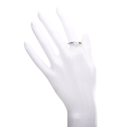 Mikimoto 18K White Gold Sapphire Akoya Pearl 8mm Ring 51 5.75 2 of 8
