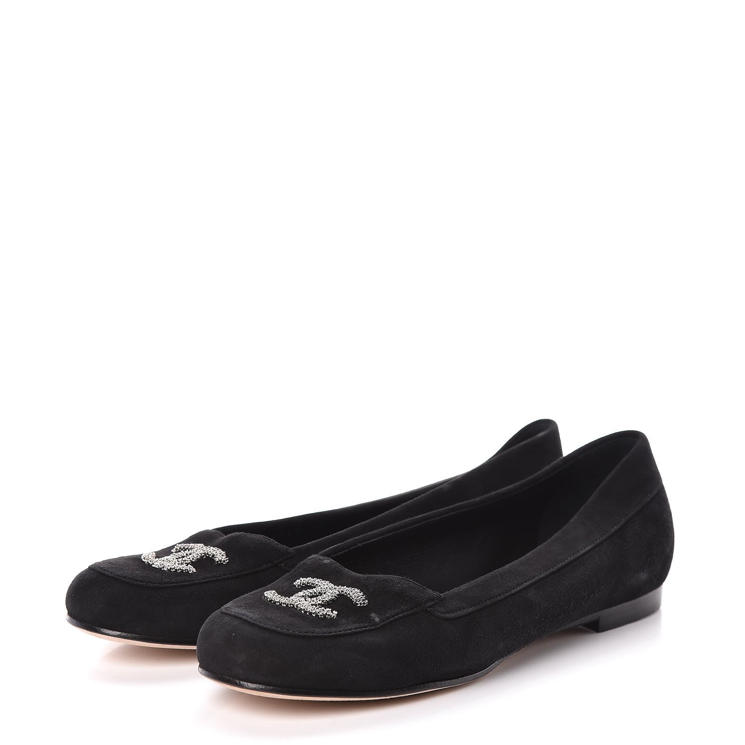 Chanel Kid Suede CC Flats 37.5 Black 3 of 11