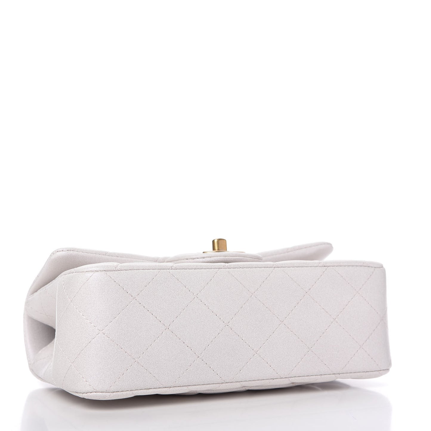 Iridescent Lambskin Quilted Mini Top Handle Rectangular Flap White