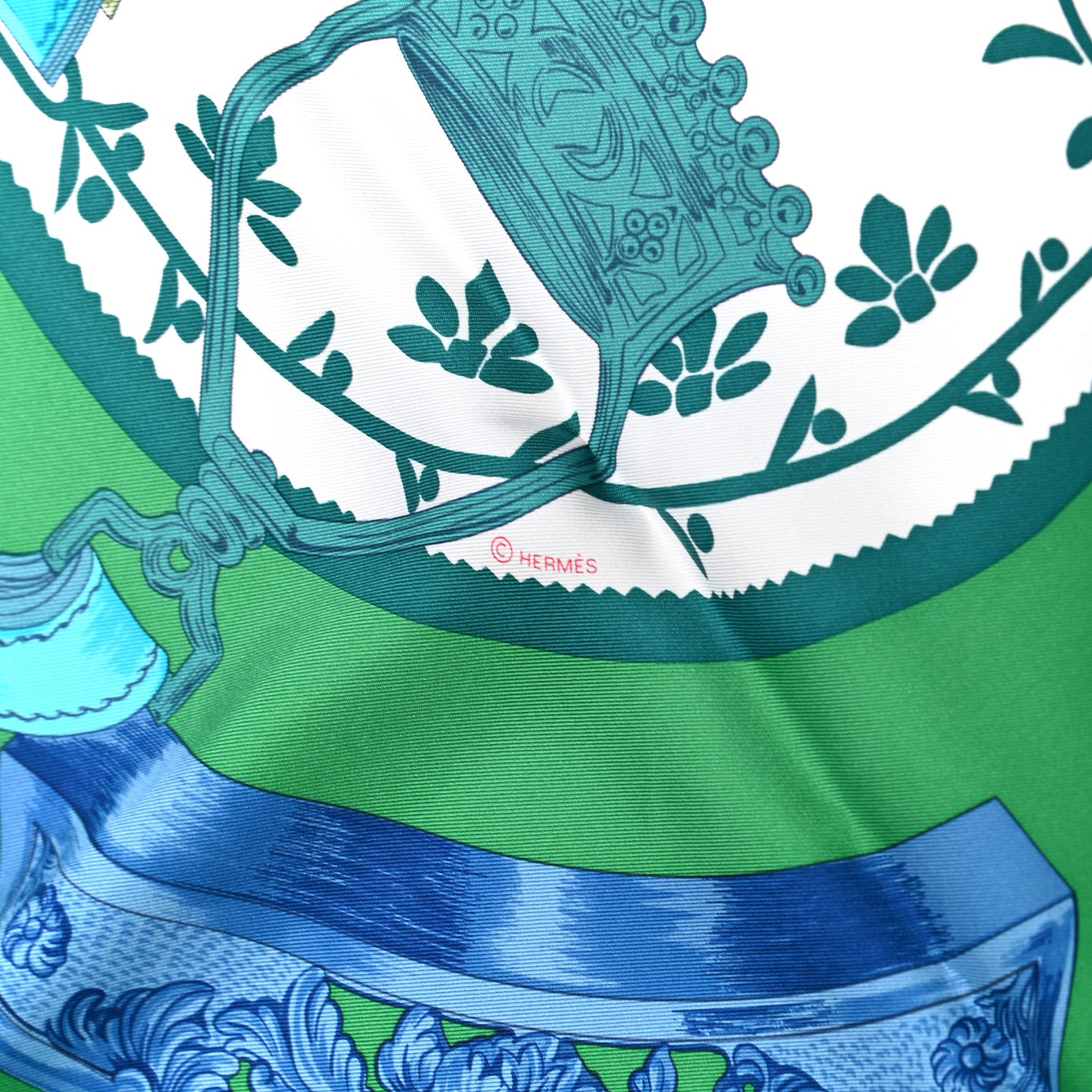 Hermes Silk Etriers Scarf 90 Vert White Turquoise 3 of 5