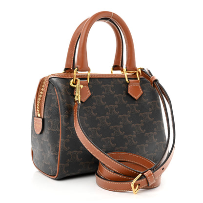 Celine Triomphe Canvas Calfskin Small Boston Bag Tan 3 of 13