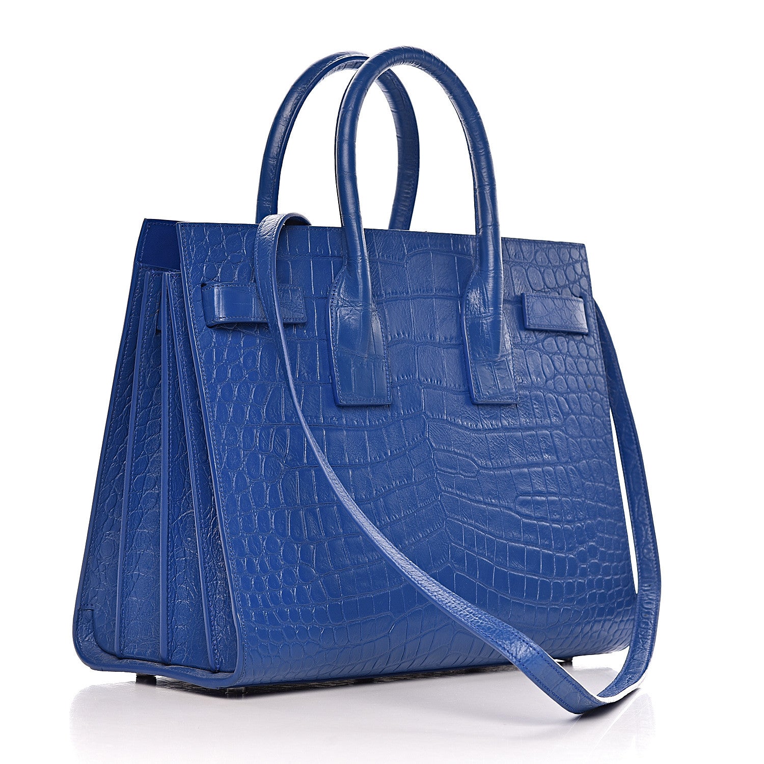 Saint Laurent Calfskin Crocodile Embossed Small Sac De Jour Royal Blue 4 of 18