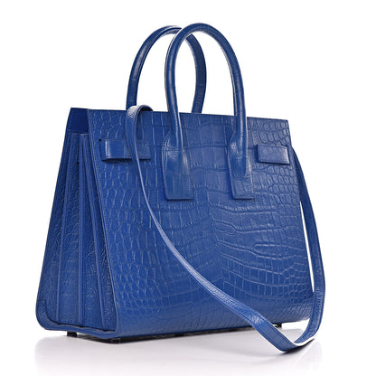 Saint Laurent Calfskin Crocodile Embossed Small Sac De Jour Royal Blue 4 of 18