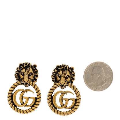Gucci Metal Double G Lion Head Clip On Earrings Aged Gold 2 of 4