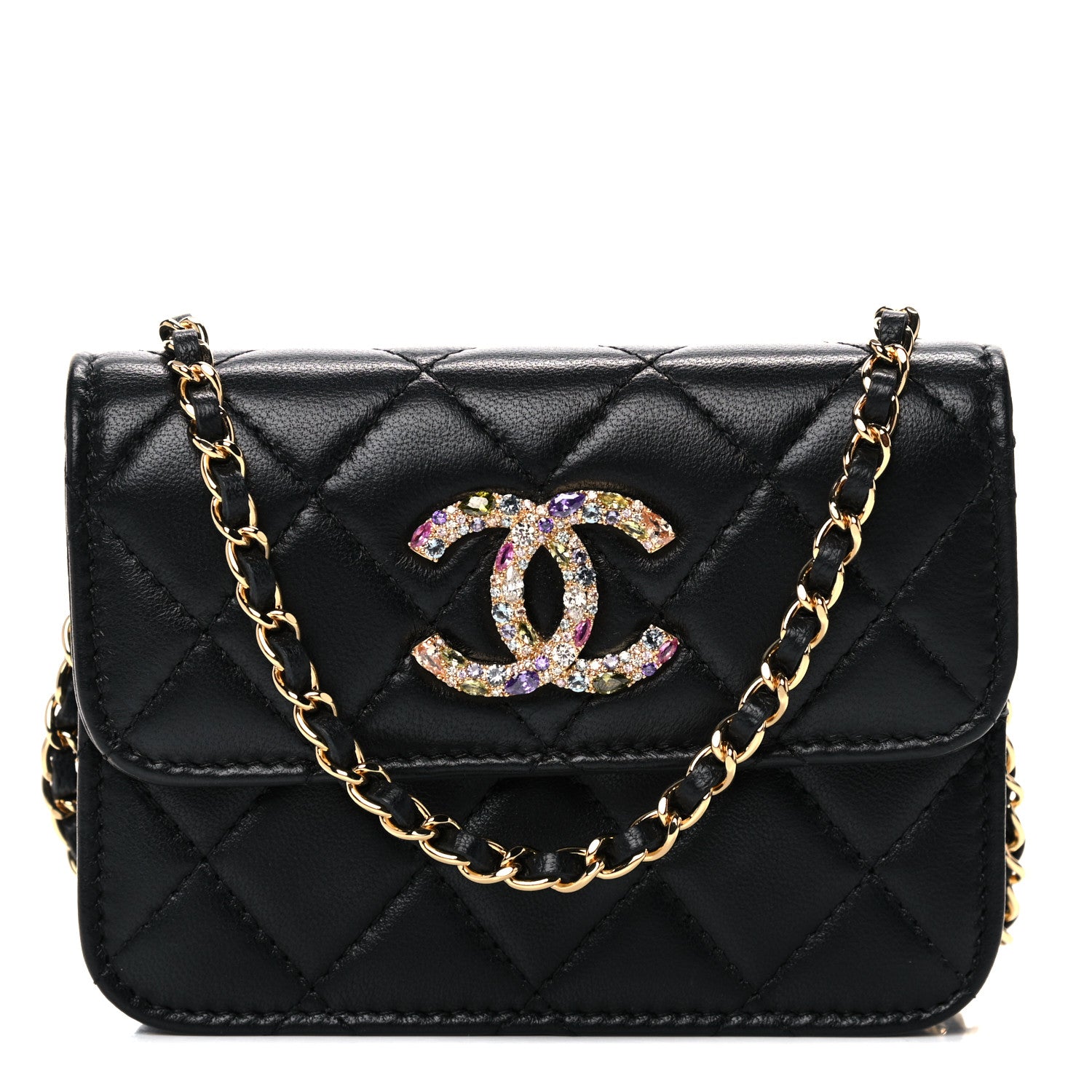 Chanel Lambskin Quilted Zirconium Clutch With Chain Black 1 of 14