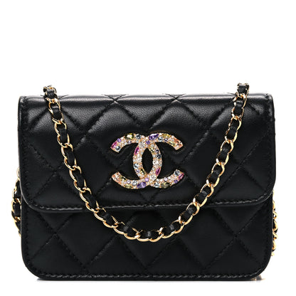 Chanel Lambskin Quilted Zirconium Clutch With Chain Black 1 of 14