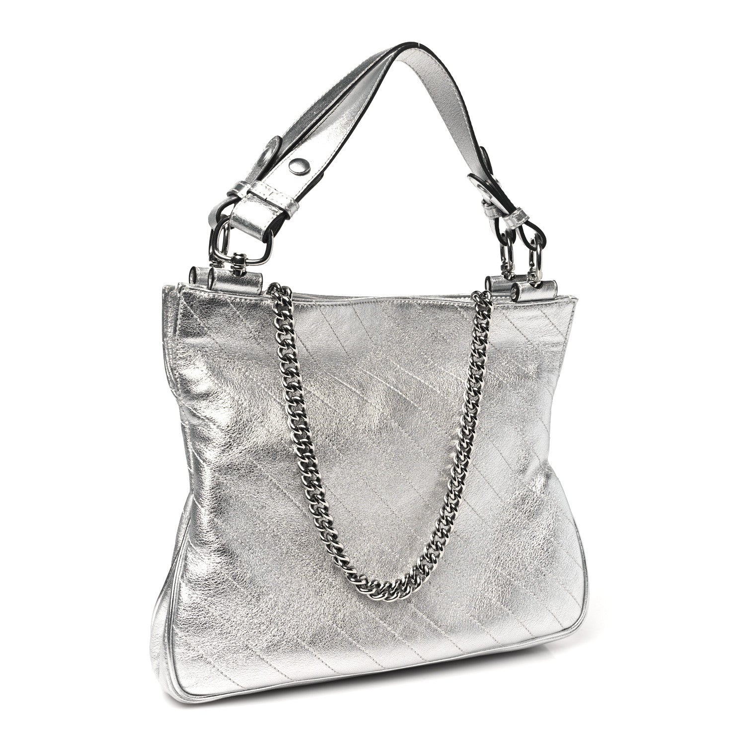 Gucci Sakai Be Green Calfskin Diagonal Stitched Small Blondie Tote Silver 3 of 10
