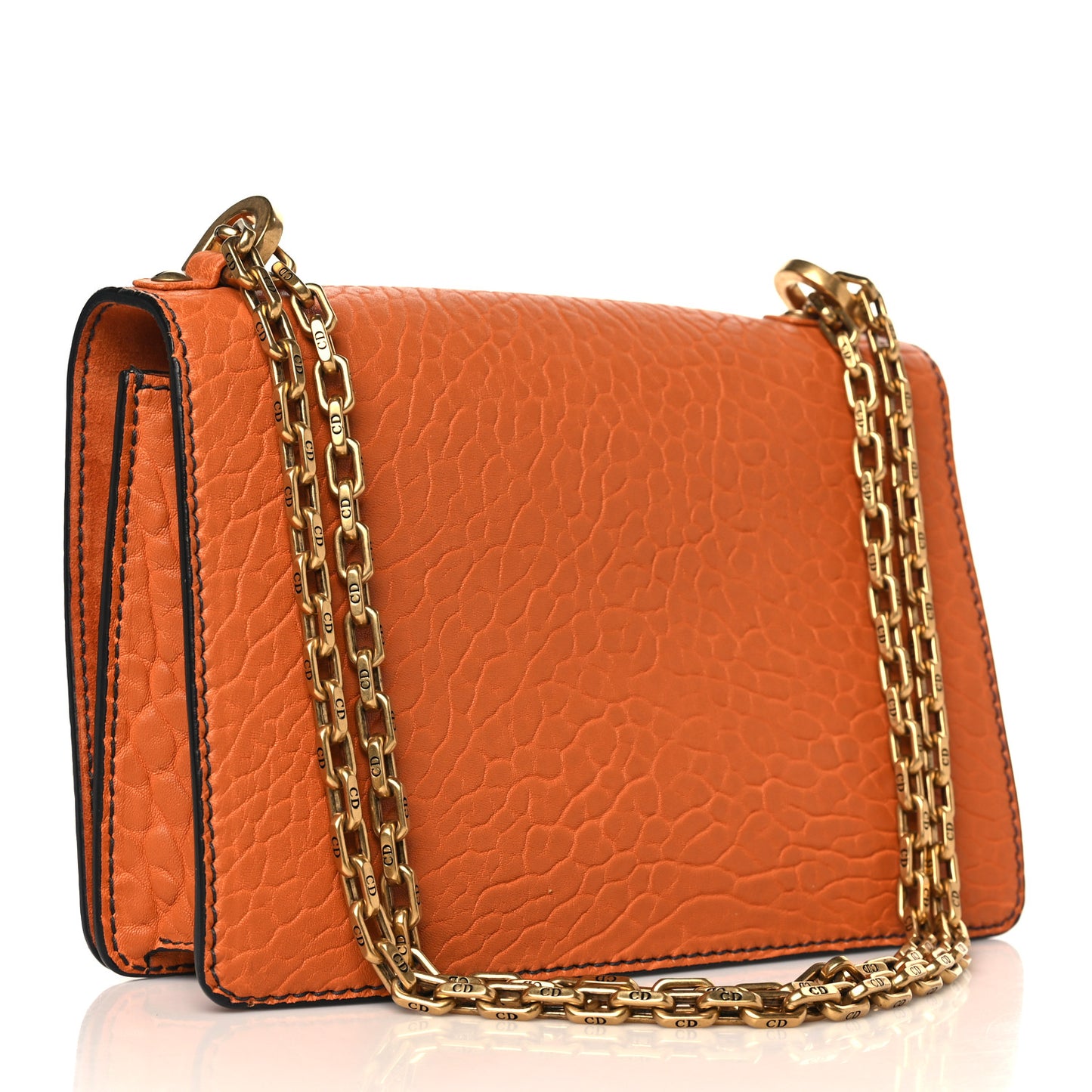 Canyon Grained Lambskin J'Adior Chain Flap Bag Orange
