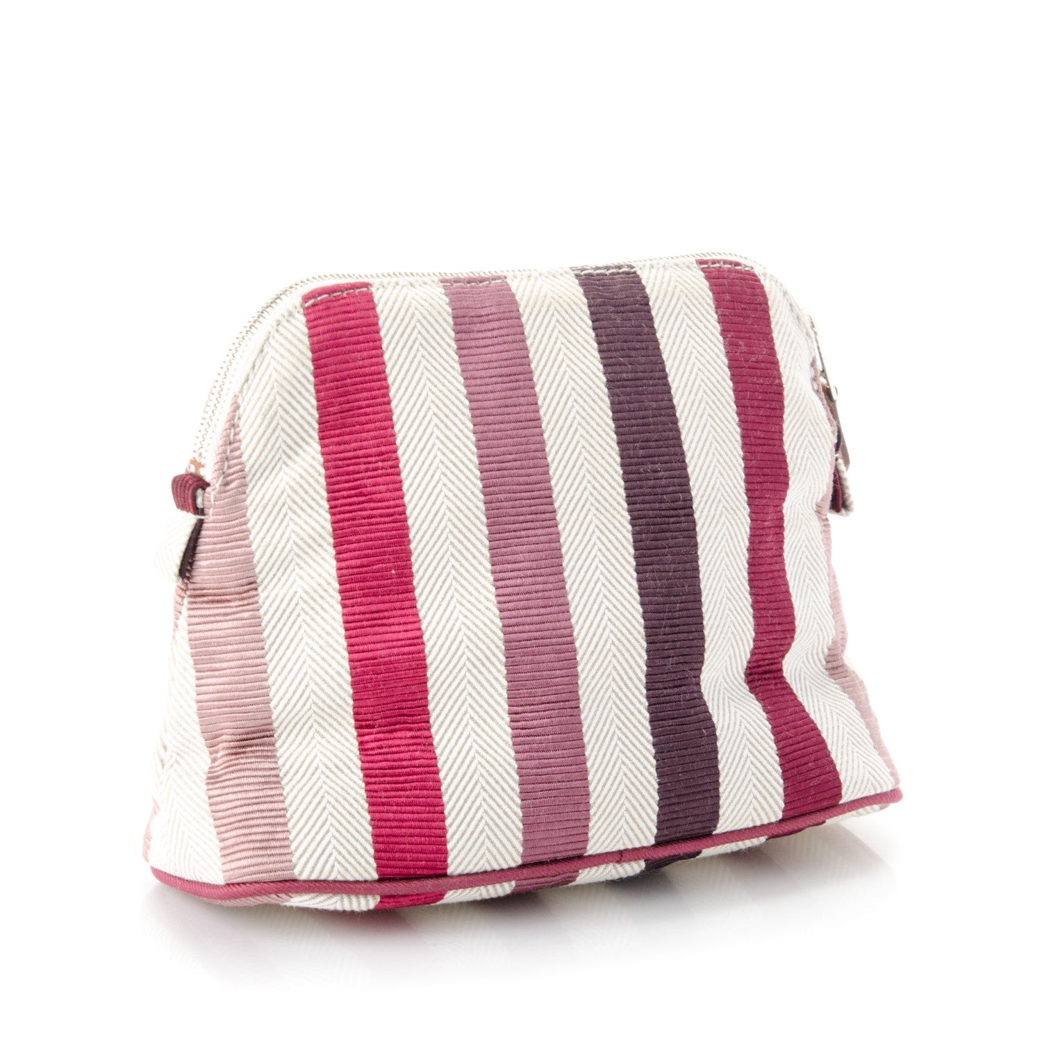 Hermes Cotton Viscose Striped Bolide Travel Cosmetic Pouch 3 of 7