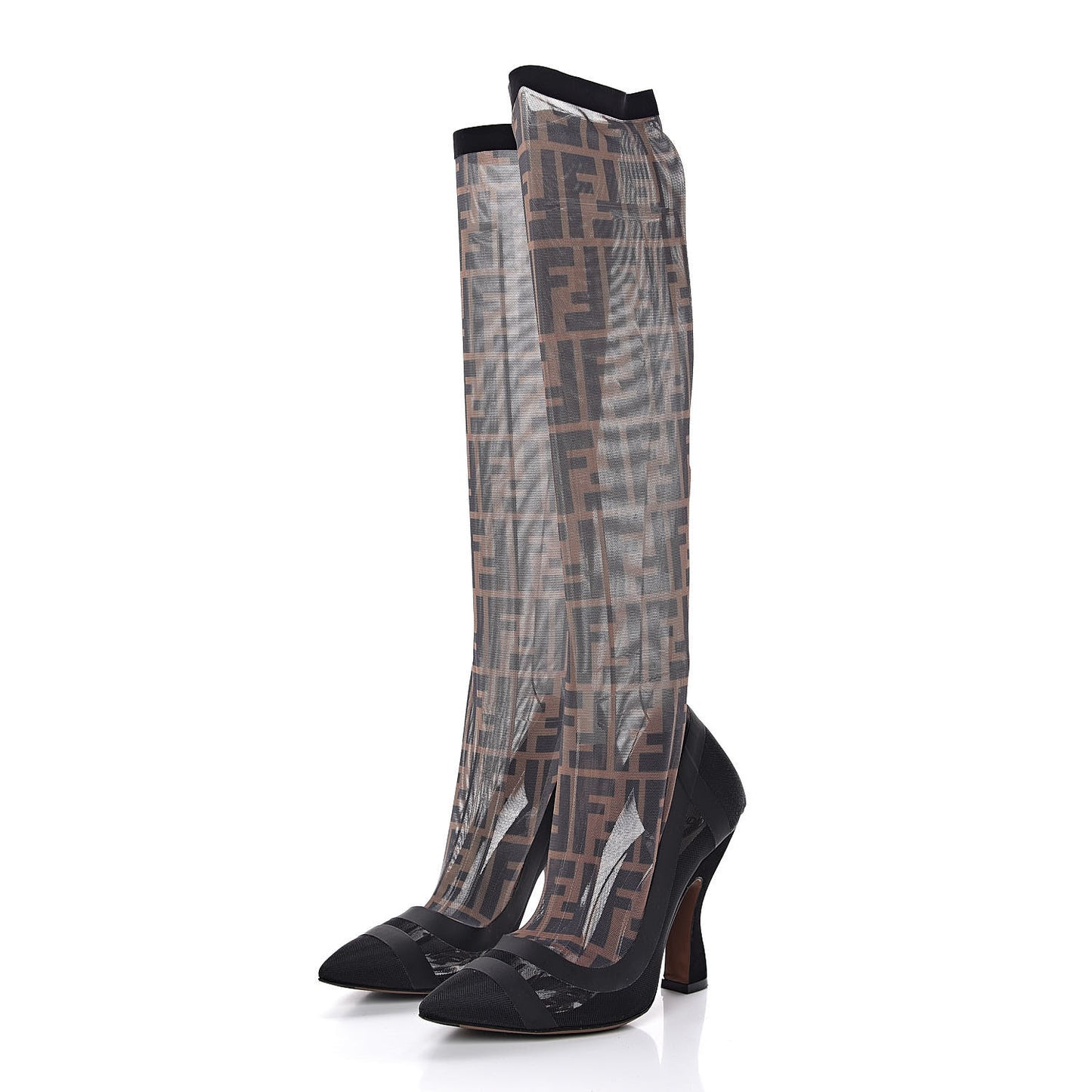Technical Mesh FF Colibri High Heel Knee High Boots 37 Black Tobacco