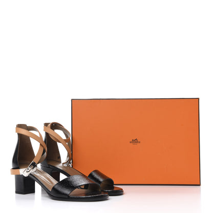 Hermes Patent Epsom Box Manege Sandals 37.5 Black 10 of 10