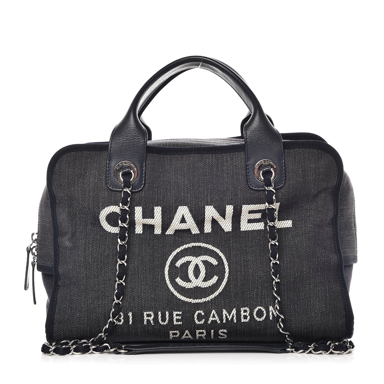 Chanel Denim Deauville Bowling Bag Dark Blue 1 of 17