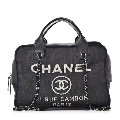 Chanel Denim Deauville Bowling Bag Dark Blue 1 of 17